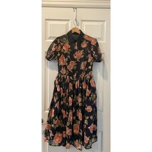 Unique Vintage Floral Rose Dress Black 1950s, Retro, Pin Up Rockabilly Sz S #37